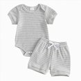 thumbnail image 3 of Kaprioy Baby Boy Shorts Set Newborn Infant Summer Outfit Striped Half Button-up Short Sleeve Bodysuit Elastic Waist Shorts Baby Boys' Shorts Sets, 3 of 6