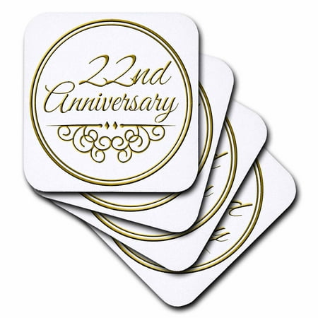 22nd Anniversary Gift 3dRose 22nd Anniversary gift - gold text for celebrating wedding anniversaries - 22 years married together, Soft Coasters, set of 4 ()
