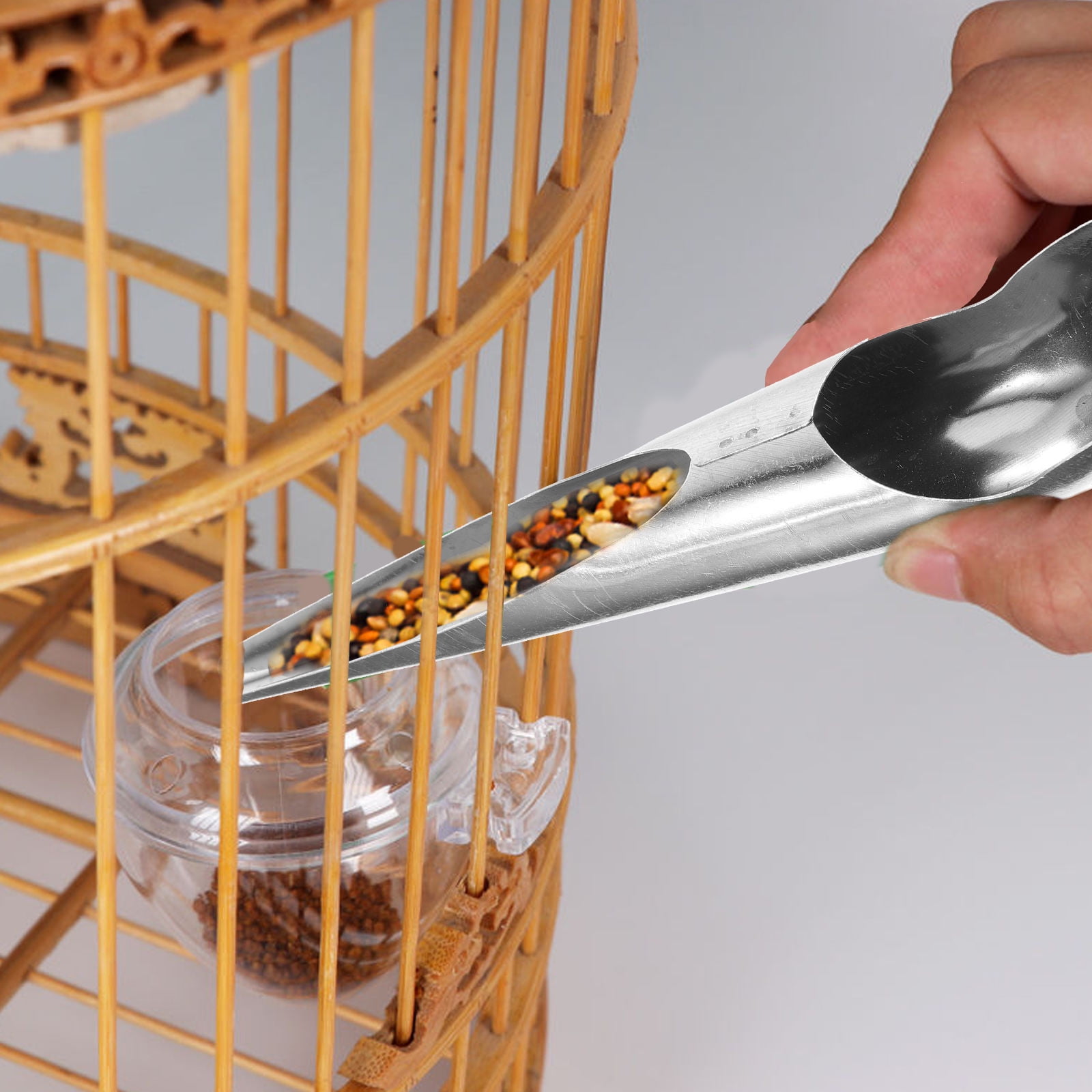 HEANUJJ Stainless Steel Finch Bird Feeder with Food Scoop and Water Dispenser for Small Pet Birds