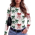 thumbnail image 2 of Christmas Graphic Tee for Women Long Sleeve Crew Neck Slim Fit Holiday Shirt for Festive Casual Everyday Wear, 2 of 7