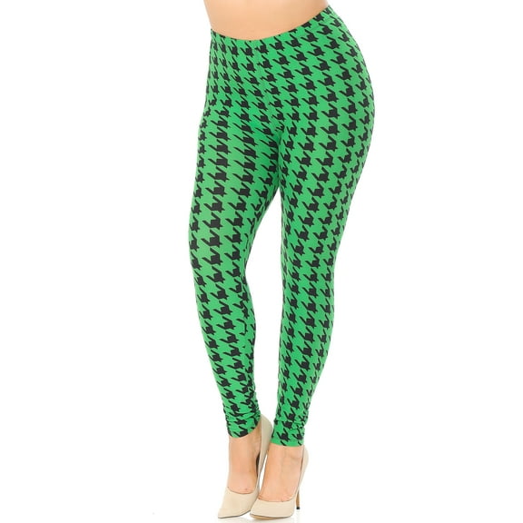 Buttery Soft Houndstooth Extra Plus Size Leggings - 3X-5X (XPlus One Size,Green)