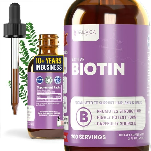 Rejuvica Health Active Biotin Liquid Supplement 2 fl oz | Supports Healthy Hair, Skin, and Nails