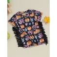 thumbnail image 3 of LMLYSoH Kids Girls Dress Halloween Clothes Flower Pumpkin Print Crew Neck Short Sleeve Dress Tassel Casual Princess Dress, 3 of 8