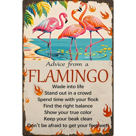 Vintage Metal Tin Signs Decorative Advice From A Flamingo Posters Wall Art Vintage Rustic Plaque Adorable Decor Indoor Outdoor Accent for Home Cafes Office Store Pubs Club 8x12 inch