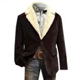 thumbnail image 5 of Men's Corduroy Blazer - Fleece-Lined Solid Color Warm Pocket Casual Suit Jacket, Coffee Brown, XXL, 5 of 6