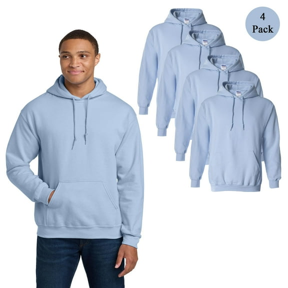 Gildan Men's Heavy Blend Hooded Sweatshirt, Long Sleeve Pouch pocket Hoodie, Light Blue, 4-Pack, S