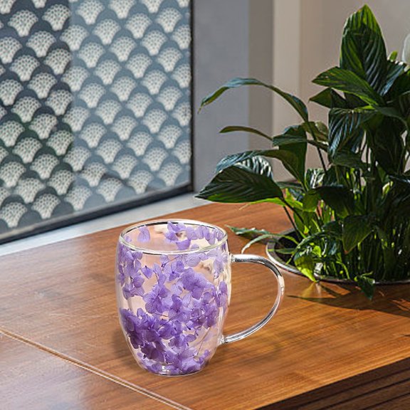 Insulated Double Wall Glass Coffee Cup Aesthetic Floral Pattern With Handle For Home Office Hot Beverage 350ML