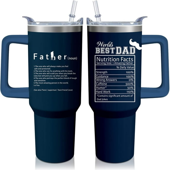 40oz Father Tumbler with Handle and Straw, Dad Insulated Stainless Steel Cup, Travel Coffee Mug Water Bottle, Fathers Day Birthday Gifts for Men