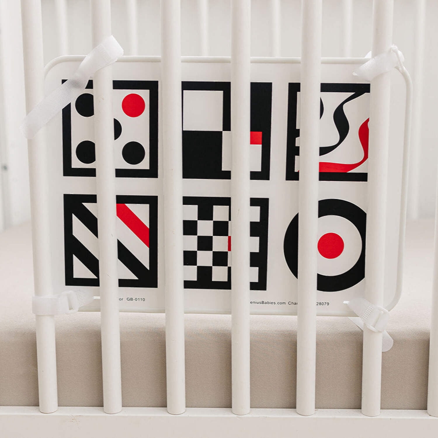 Genius Babies Large Baby Crib Mirror with High-Contrast Images, Safe Rubber Frame, Velcro Attachment (11" x 16")