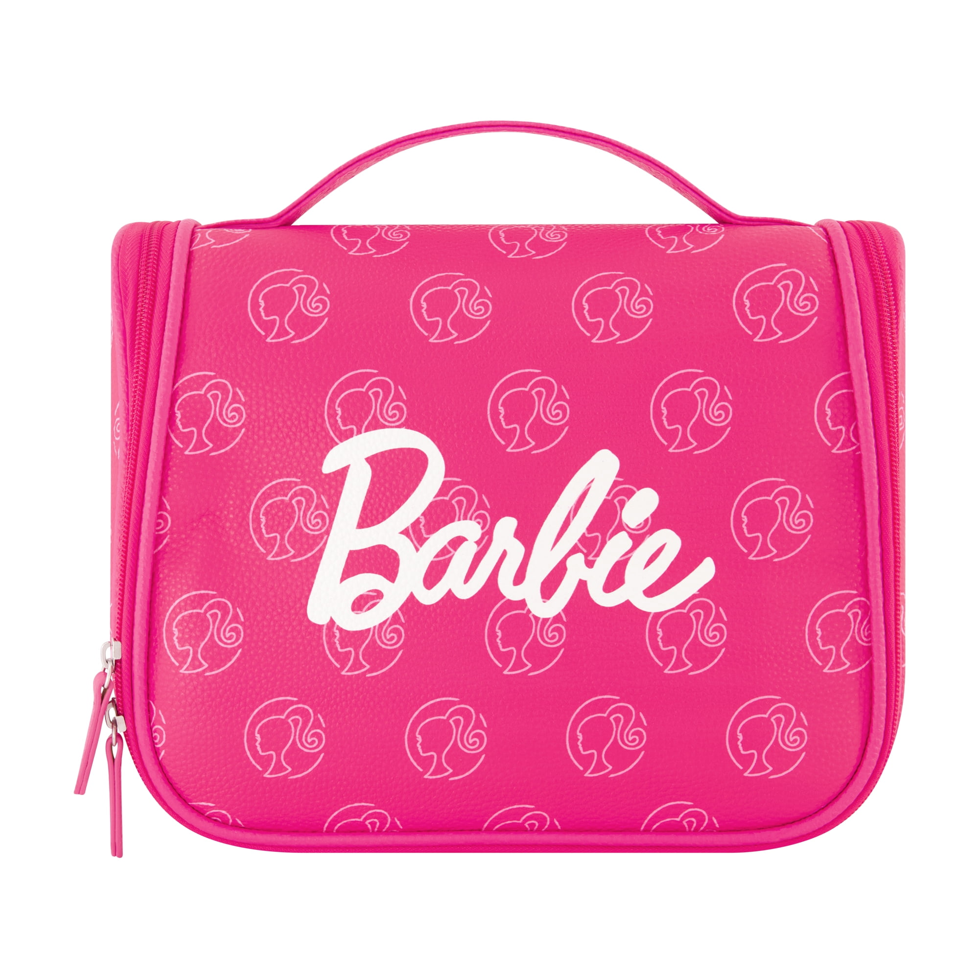 Barbie Women's Makeup Bag, Small Travel Cosmetic Zipper Pouch Organizer with Logo, Pink