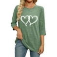 thumbnail image 4 of YUGYXL Fall Sweaters for Women Ribbed Knit Fashion Heart Print 3/4 Sleeve Casual Winter Clothes Pullover Tops Green S, 4 of 5