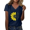 thumbnail image 2 of FASHOFT Women's Short Sleeve V Neck Sunflower Graphic Printed Summer Tees Vintage T Shirt Cotton Tops Novelty Shirt Navy M, 2 of 4