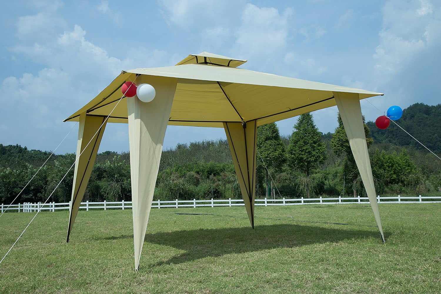 Phonjoroo Metal Patio Gazebo Outdoor 2-Tier Canopy Party Tent with Mesh Sidewalls 12x12 Beige