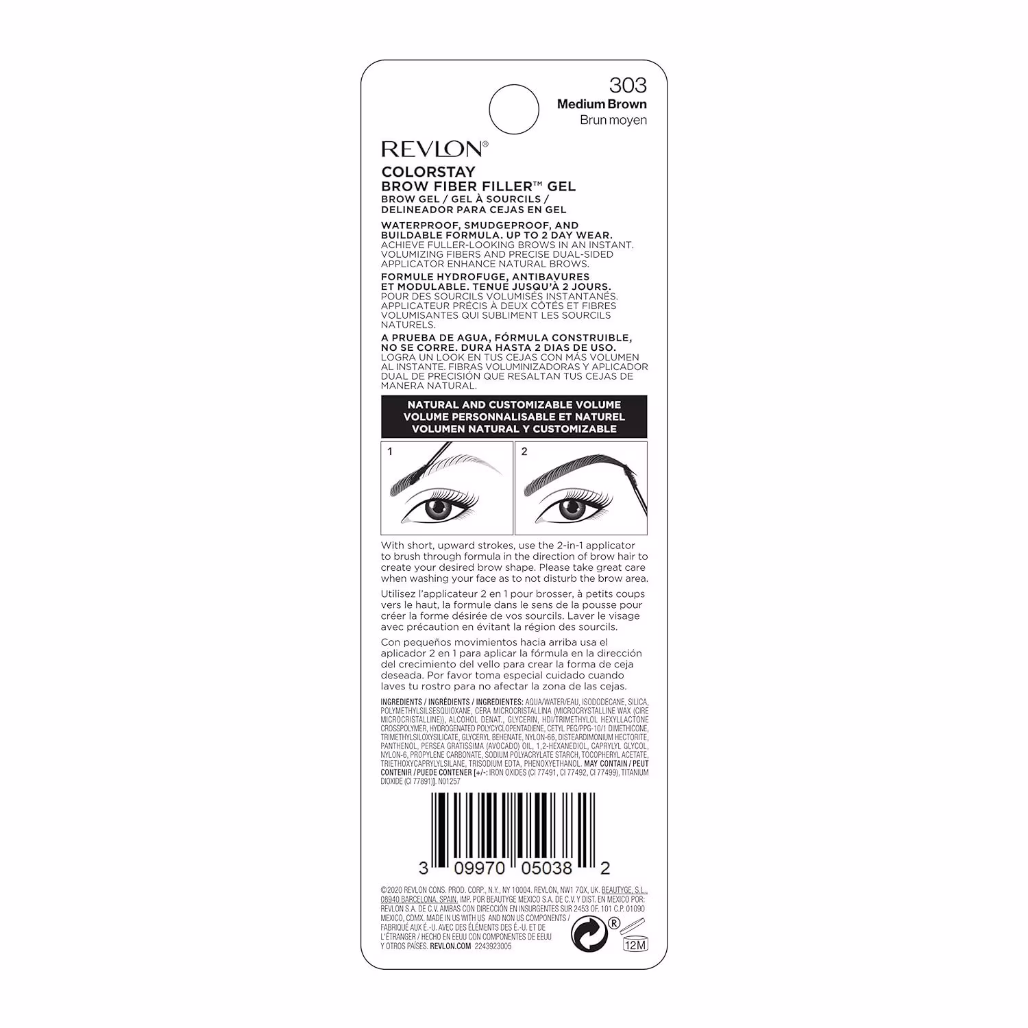 thumbnail image 4 of Revlon ColorStay Brow Fiber Filler, Waterproof Eyebrow Enhancer Gel, 303 Medium Brown, 0.23 fl oz, 4 of 7