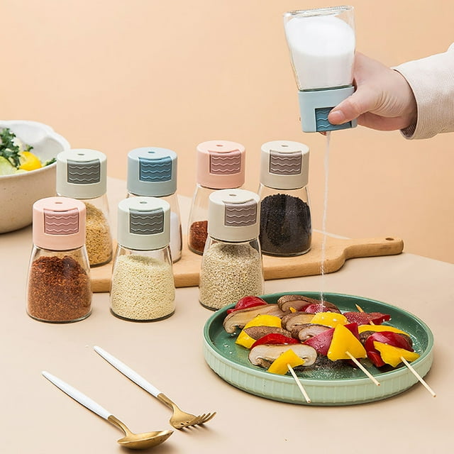Iumwxz Poivrières Type Poussoir Quantitatif Bouteille Coniques Coniques Contrôle Solide Bouteille d'Assaisonnement avec Couvercle Distributeur de Condiments Ensemble d'Ustensiles de Cuisine Verre Vert