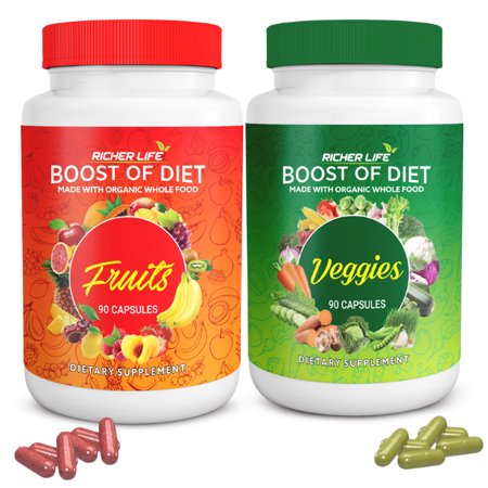 Richer Life Fruits and Veggies Supplement Made by Whole Food Superfood Vitamins Supplements Supports Energy Levels Made Over 40 different Fruits & Vegetables 100% Soy Free 90 Capsules - 1 Set