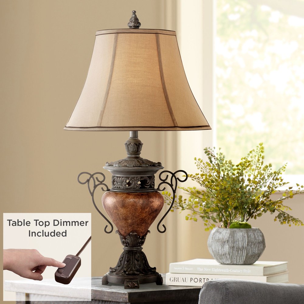 Regency Hill Traditional Rustic Urn Table Lamp with Table Top Dimmer