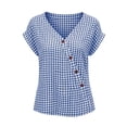 thumbnail image 4 of Favoffer Women's Plaid Pullovers V Neck Short Sleeve Button Placket Grid Weave Loose Silhouette Daily Shirts Picnic Gathering Weekend Rest, 4 of 8
