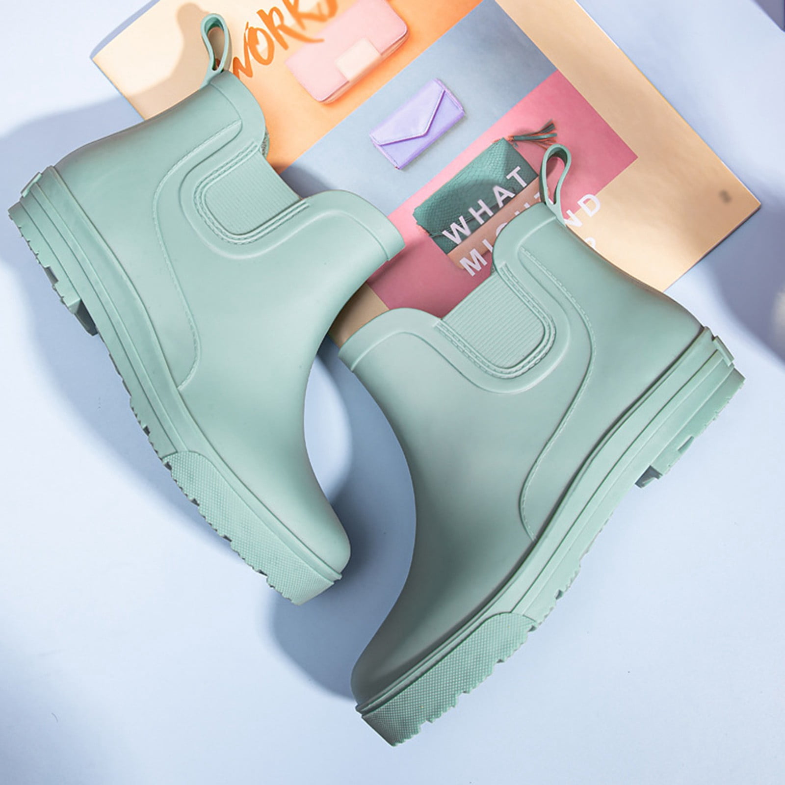 TIREOW Women's Daily Water Shoes Rain Boots Women Non Slip Detachable with Cotton Inside Rain Boots Outdoor Rubber Water Shoes