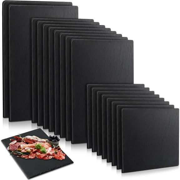 Set of 18 Slate Boards Black Slate Board Cheese Board Serving Stone Plates Sushi Cheese Tray Individual Platter for Christmas Chalkboard Cutting Food Cake Fruit Meat(Square)