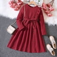 thumbnail image 2 of Likimi Kids Girls Dress Solid Color Long Sleeve Pleated Dress Loose Fashion Casual Spring Fall Dress Size Red 4-5 Years, 2 of 7
