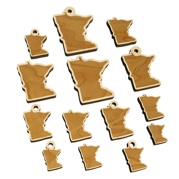 Minnesota State Silhouette Wood Mini Charms Shapes DIY Craft Jewelry - With Hole - Various Sizes (16pcs)