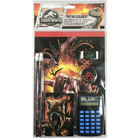 - Jurassic World Stationery Pencil Eraser Sharpener Calculator Memo Note Pad 7pcs