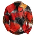 thumbnail image 2 of Men's Valentine's Day Heart Print Quarter-Zip Pullover Sweatshirt, Romantic Graphic Crewneck Hoodie, Casual Gift Long Sleeve Spring Fall Outfit,Red,2XL, 2 of 4