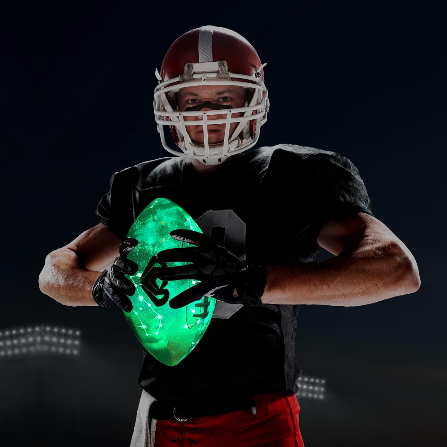 Football Glow in The Dark Football Size 9 & Youth Size 6, Luminous Glowing Football Super Grip Composite Leather Football Balls with Pump and Ball Carry Bag