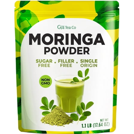 Gya Tea Co Moringa Powder 1.1lb (17.64 Oz) – 100% Pure & Tasty Moringa Oleifera Leaf Powder – Superfood for Smoothies, Drinks, Tea, Recipes – Great For Overall Wellness – Non GMO, Gluten Free, Vegan
