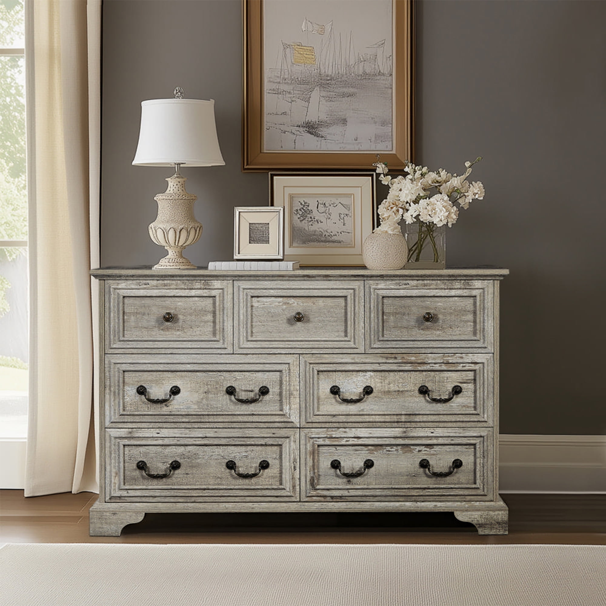 Hodedah 7-Drawer Chest with Locks on 2-Top Drawers plus 1-Door