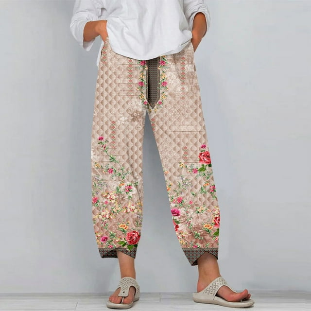 Pantalons Décontractés pour Femmes, Capris à Jambes Larges, Pantalons d'Été Raccourcis, Taille Élastique, Grande Taille
