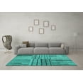 thumbnail image 3 of Ahgly Company Machine Washable Indoor Round Abstract Turquoise Blue Contemporary Area Rugs, 7' Round, 3 of 4