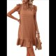 thumbnail image 1 of Vestidos de Verano para Mujer, Cuello Redondo, Corta, Dobladillo con Volantes, Informal, Minivestido, Color Caramelo, XL, 1 of 7