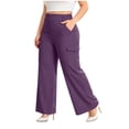 thumbnail image 3 of ClodeEU Women's Plus Size High Waisted Stretchy Wide Leg Pants,Casual Trousers with Pockets Purple,Women's Plus XXXL, 3 of 9