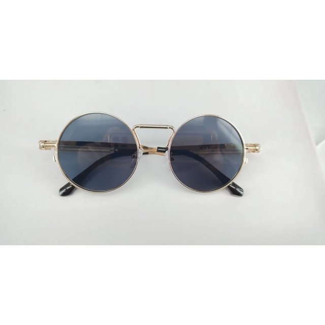 Gafas de sol estilo steampunk con espejo Prince, redondas, estilo retro, con resorte, con patas de metal y lados delgados