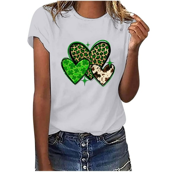 Mefallenssiah St. Patrick's Day Shirts for Women Womens Work Tops Girls Short Sleeve Out Blouse Saint Patrick's Day Letter Print Gift Shirt T-Shirt Tops White 8(L)