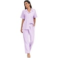 thumbnail image 4 of EA'S SECRET Womens 100% Cotton Pajamas Set Short Sleeve & Long Pants Pjs Set Button Down Sleepwear with Pockets(Light Purple,XL), 4 of 9