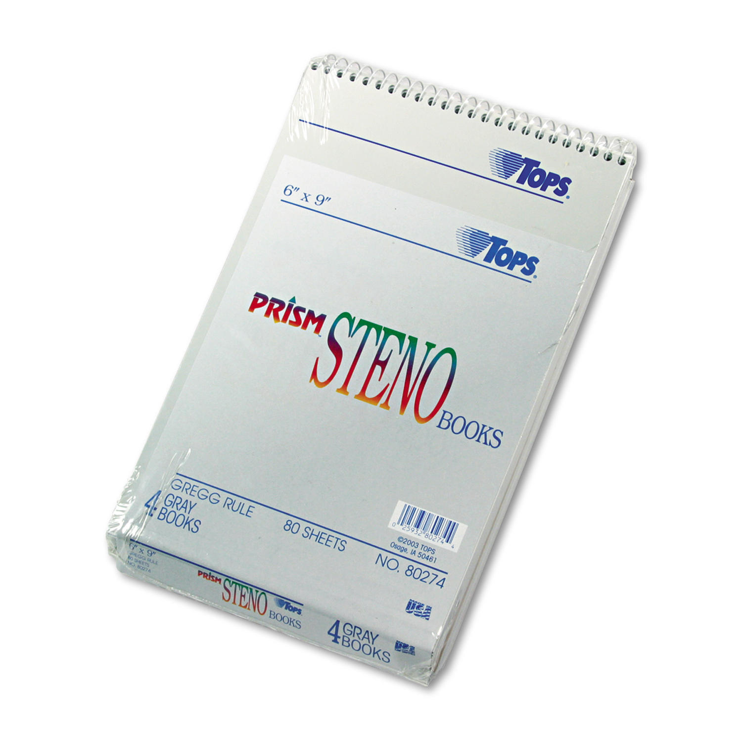 Tops, TOP80274, Prism Steno Notebook, 6 x 9 Sheet, (Gray)(4 80 Sheet