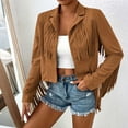 thumbnail image 3 of Kukoosong Women's Fringe Faux Suede Leather Jackets, Fall Fashion Tassel Motorcycle Bomber Coats, Open Front Cropped Coat Outwear, 3 of 6
