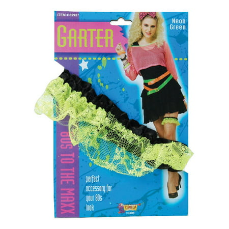 Neon Pink Green 1980's Fun Party Lace Garter Band Slip Fancy Costume Accessory