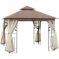 thumbnail image 2 of Outsunny 10' x 10' Outdoor Patio Gazebo Canopy with 2-Tier Polyester Roof, Netting, Curtain Sidewalls, and Steel Frame, Brown, 2 of 9