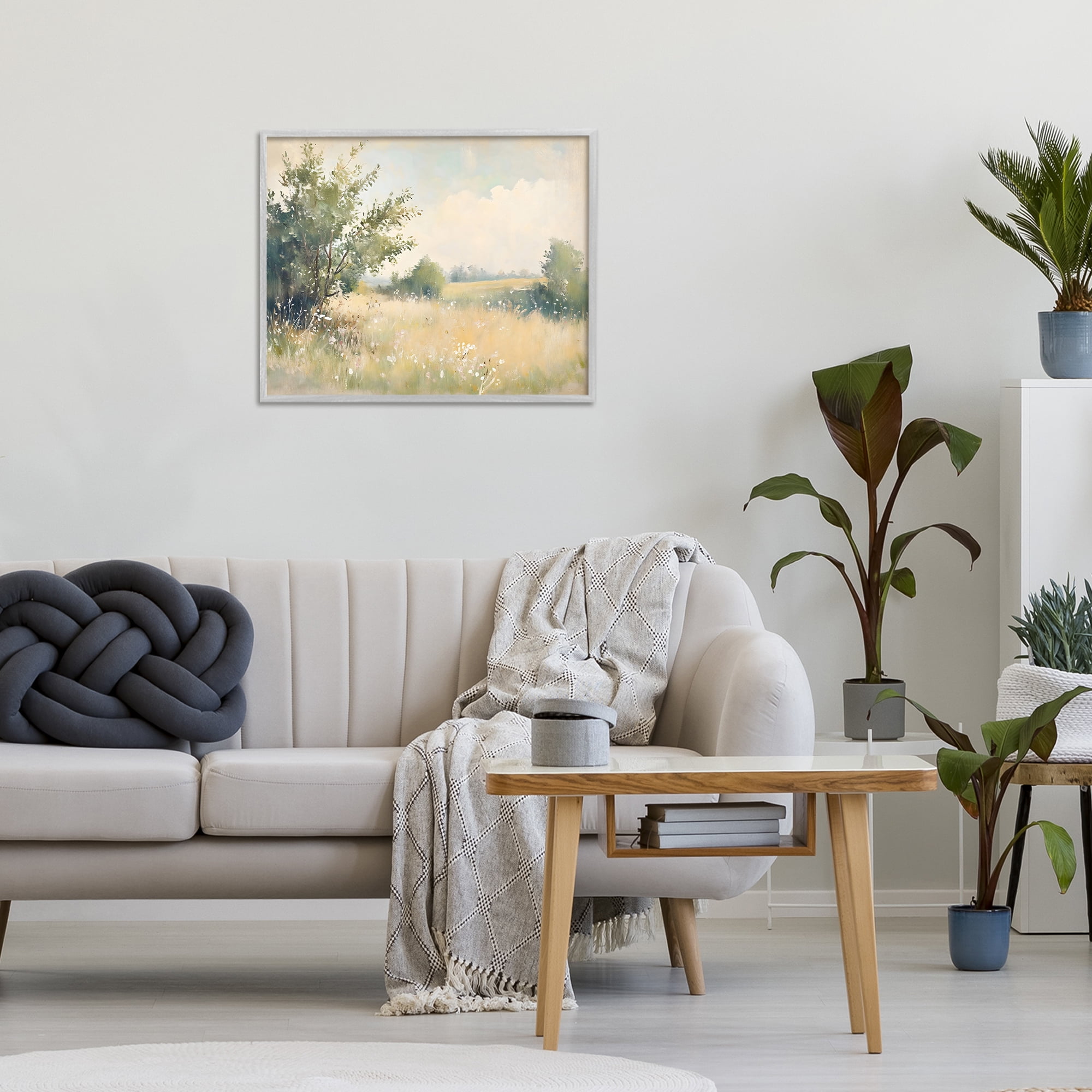 Stupell Industries Summer Meadow in Soft Light Gray Framed Giclee Art, design by Creative Studio