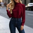 thumbnail image 5 of Karymi Womens Tops Dressy Casual Solid Mock Neck Bow Tie Blouse, Draped Long Sleeve Loose Casual Top, Elegant Office Daily Outfits Short Sleeve Shirts for Women, 5 of 5