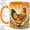 Orange, variant on Colorful Rooster Sunburst Coffee Mug, Rooster Mug, Morning Tea Cup for Home, Farm Bird with Yellow Feathers and Green Tail, Retro Floral Border, Country Kitchen Accent, Poultry Lover