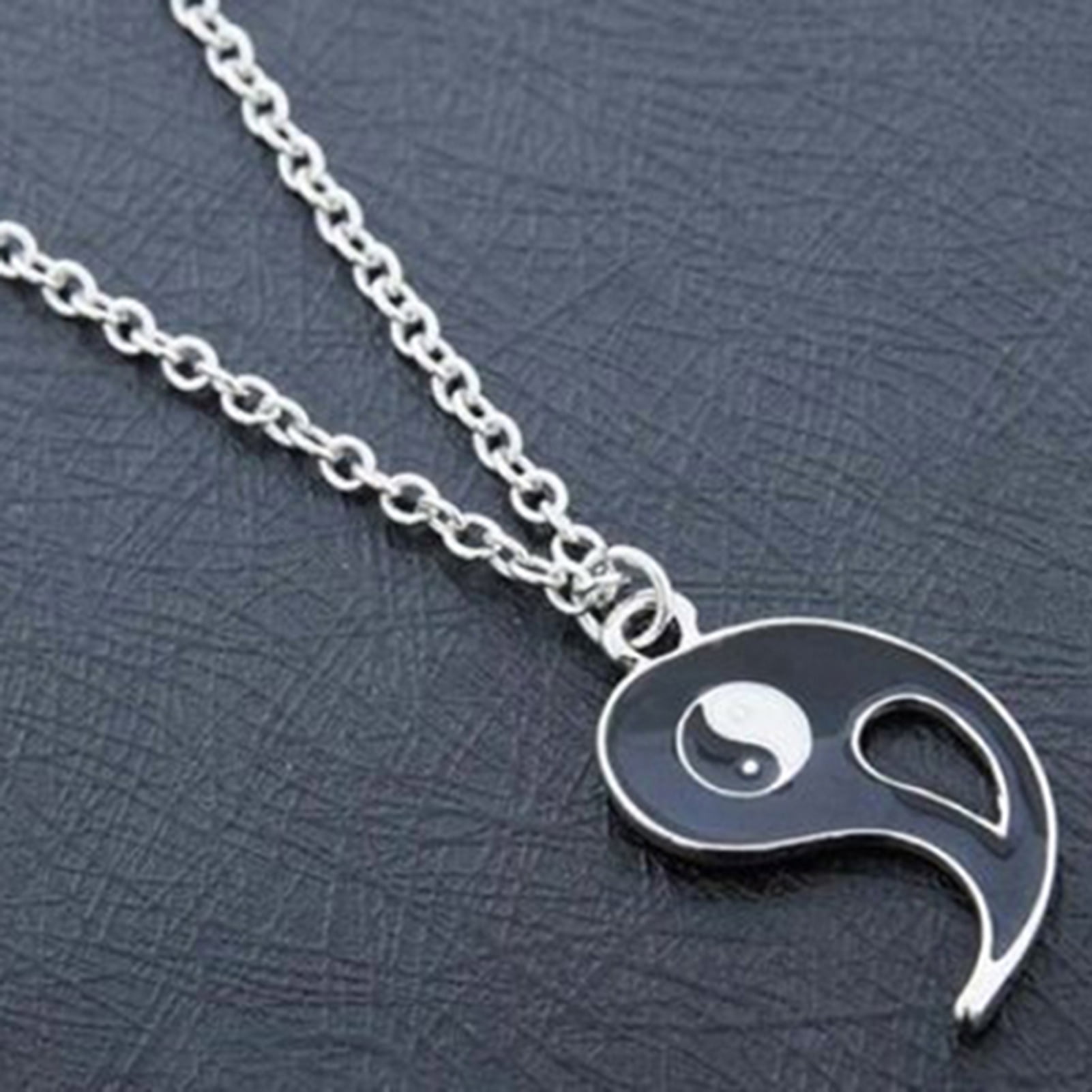 Besufy Couple Necklace Hollow-out Jewelry Alloy Black White Yin Yang Necklaces