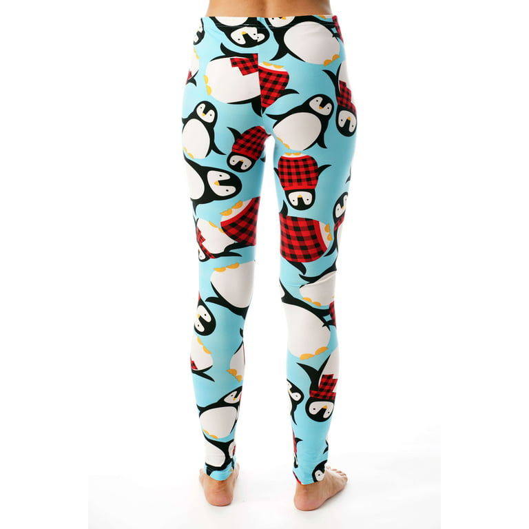 Just Love Ugly Christmas Holiday Leggings (Blue - Tossed Penguin
