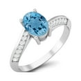 thumbnail image 2 of 1.56 Cts Oval Swiss Blue Topaz 925 Sterling Silver Solitaire Accent Woman Halo Mother's Day Gift Ring, 2 of 4