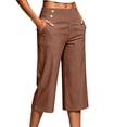thumbnail image 6 of Linen Capris for Women with Pockets Pull on Petite Long Shorts Dressy Casual Cropped Pant Casual Summer Clothes Coffee S, 6 of 9