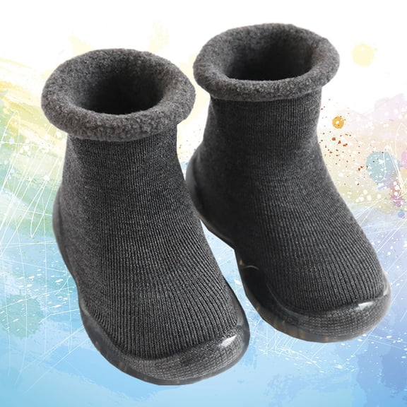 LOLIPPYY Toddler Slipper Socks, 1 Pair Grey Cotton Padded Socks for Toddlers, Warm and Cozy Winter Footwear